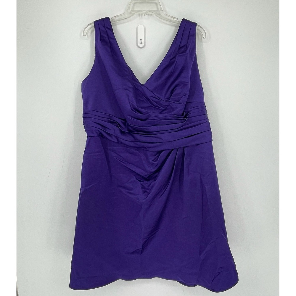 David's Bridal Women's Purple Ruched Satin Sleeveless Party Dress Plus Size 20